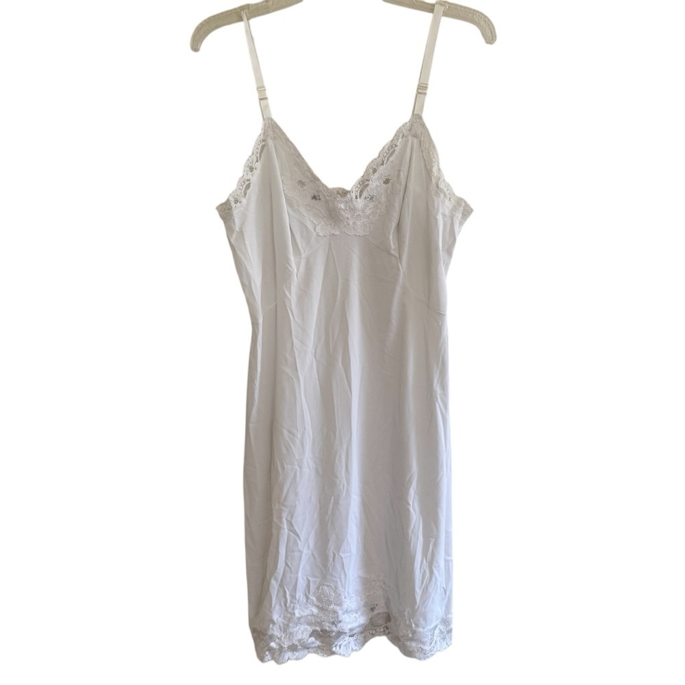 VTG Shadow Line White Lace Nightgown Mini Dress Spaghetti Straps Sweetheart 36